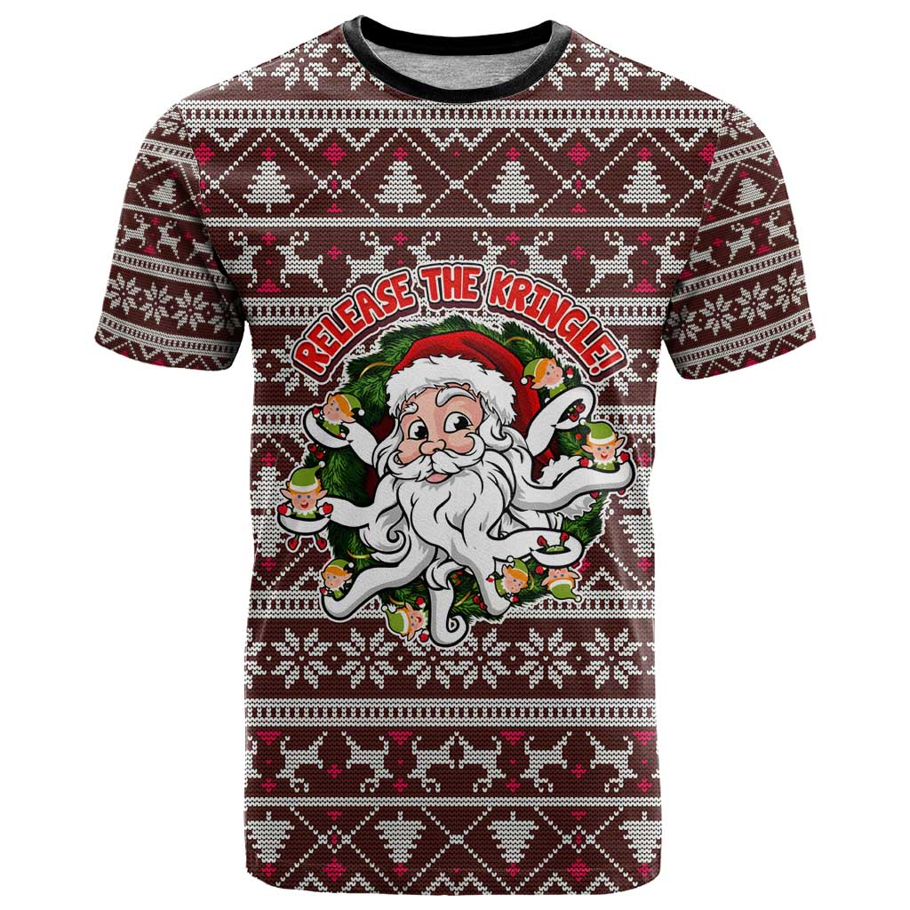 Funny Santa Claus Release The Kringle Christmas T-Shirt Xmas Holiday Patterns Graphic Tee