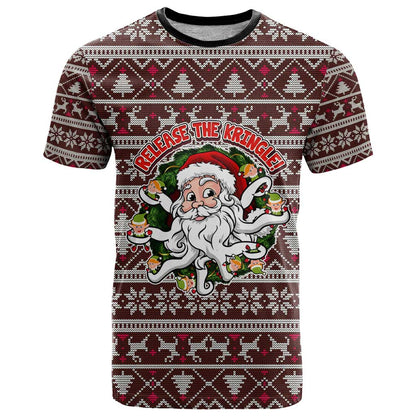 Funny Santa Claus Release The Kringle Christmas T-Shirt Xmas Holiday Patterns Graphic Tee