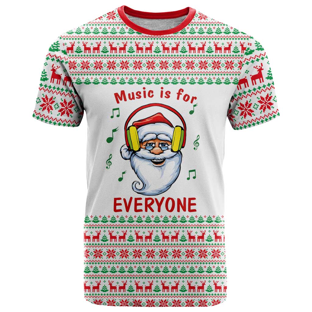 Funny Santa Music Is For Everyone Christmas T-Shirt Xmas Holiday Patterns Graphic Tee
