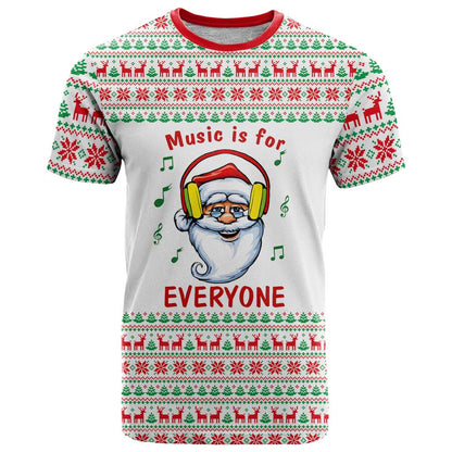 Funny Santa Music Is For Everyone Christmas T-Shirt Xmas Holiday Patterns Graphic Tee