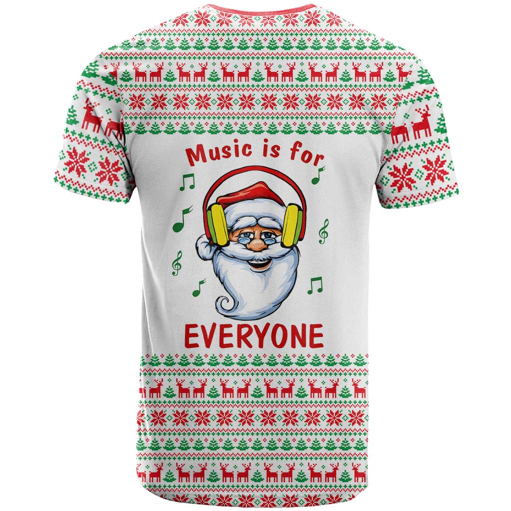 Funny Santa Music Is For Everyone Christmas T-Shirt Xmas Holiday Patterns Graphic Tee