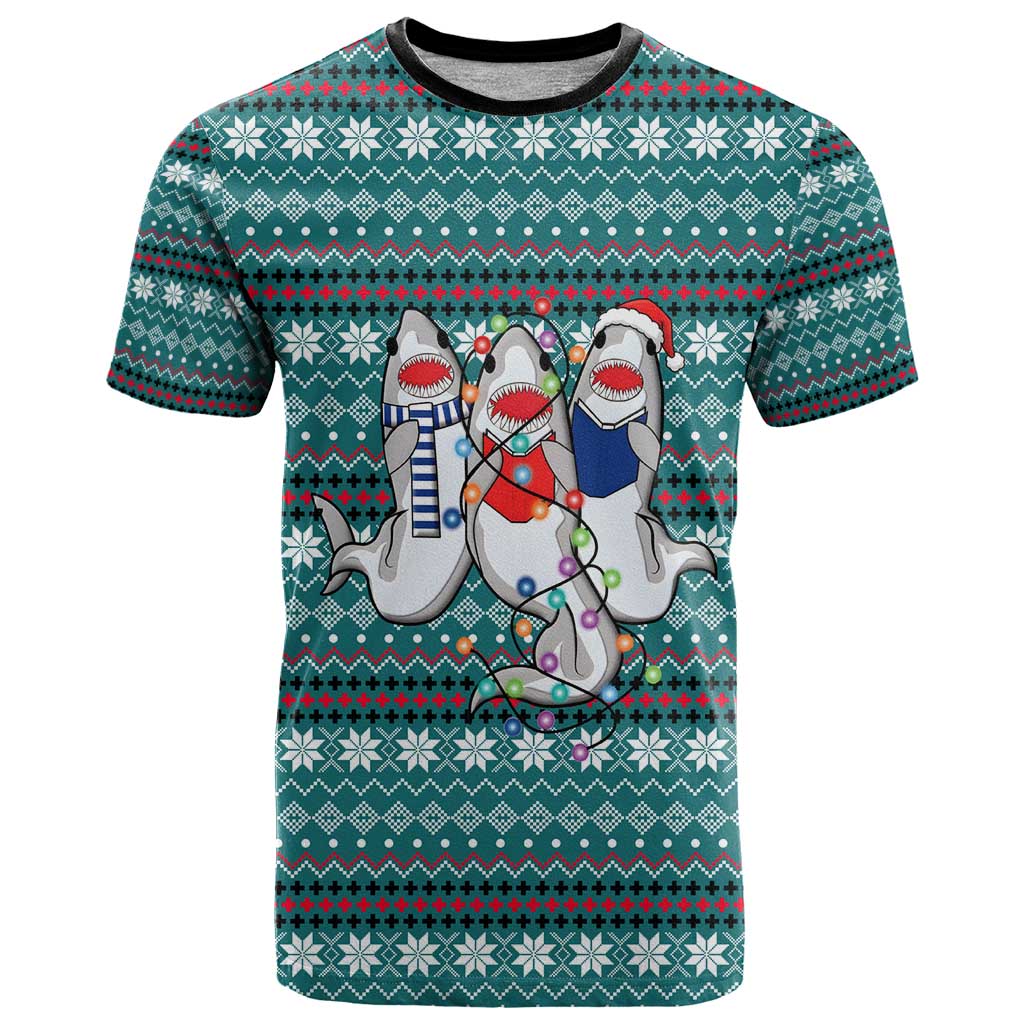 Funny Shark Christmas T-Shirt Xmas Holiday Patterns Graphic Tee