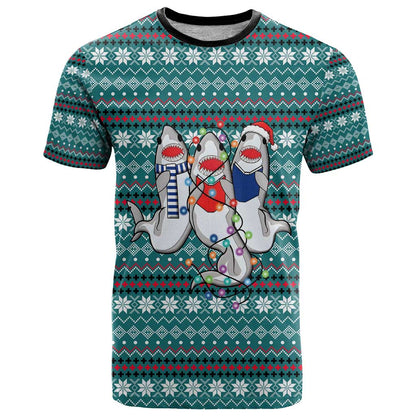 Funny Shark Christmas T-Shirt Xmas Holiday Patterns Graphic Tee