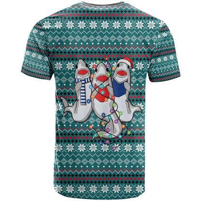 Funny Shark Christmas T-Shirt Xmas Holiday Patterns Graphic Tee