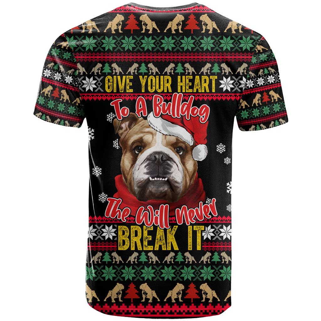 Give Your Heart Bulldog Christmas T-Shirt Xmas Holiday Patterns Graphic Tee