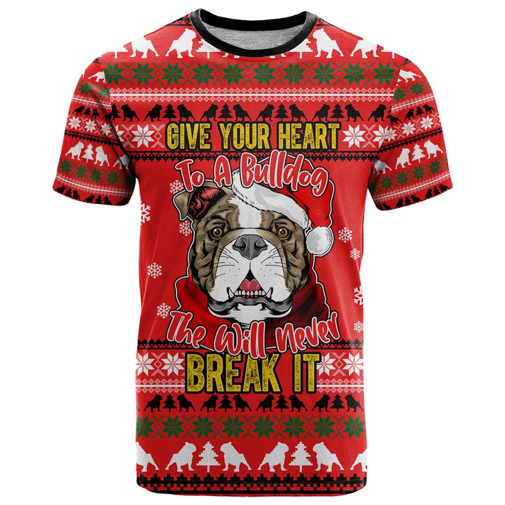 Give Your Heart Pitbull Dog Christmas T-Shirt Xmas Holiday Patterns Graphic Tee