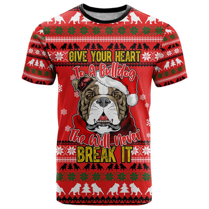 Give Your Heart Pitbull Dog Christmas T-Shirt Xmas Holiday Patterns Graphic Tee