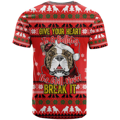 Give Your Heart Pitbull Dog Christmas T-Shirt Xmas Holiday Patterns Graphic Tee