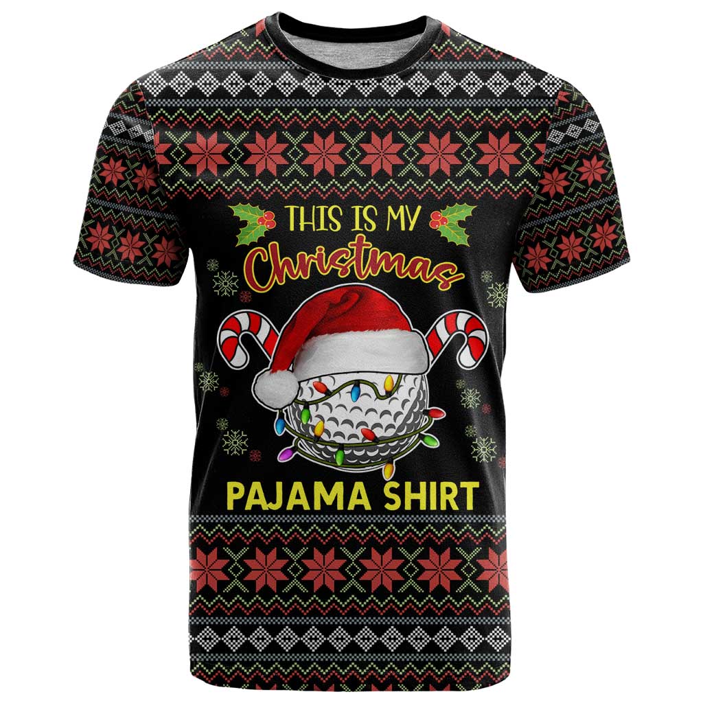 Golf Pajama Christmas T-Shirt Xmas Holiday Patterns Graphic Tee