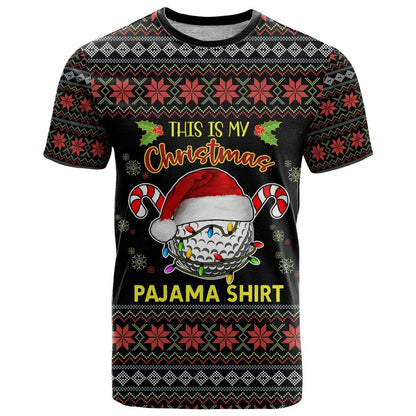 Golf Pajama Christmas T-Shirt Xmas Holiday Patterns Graphic Tee