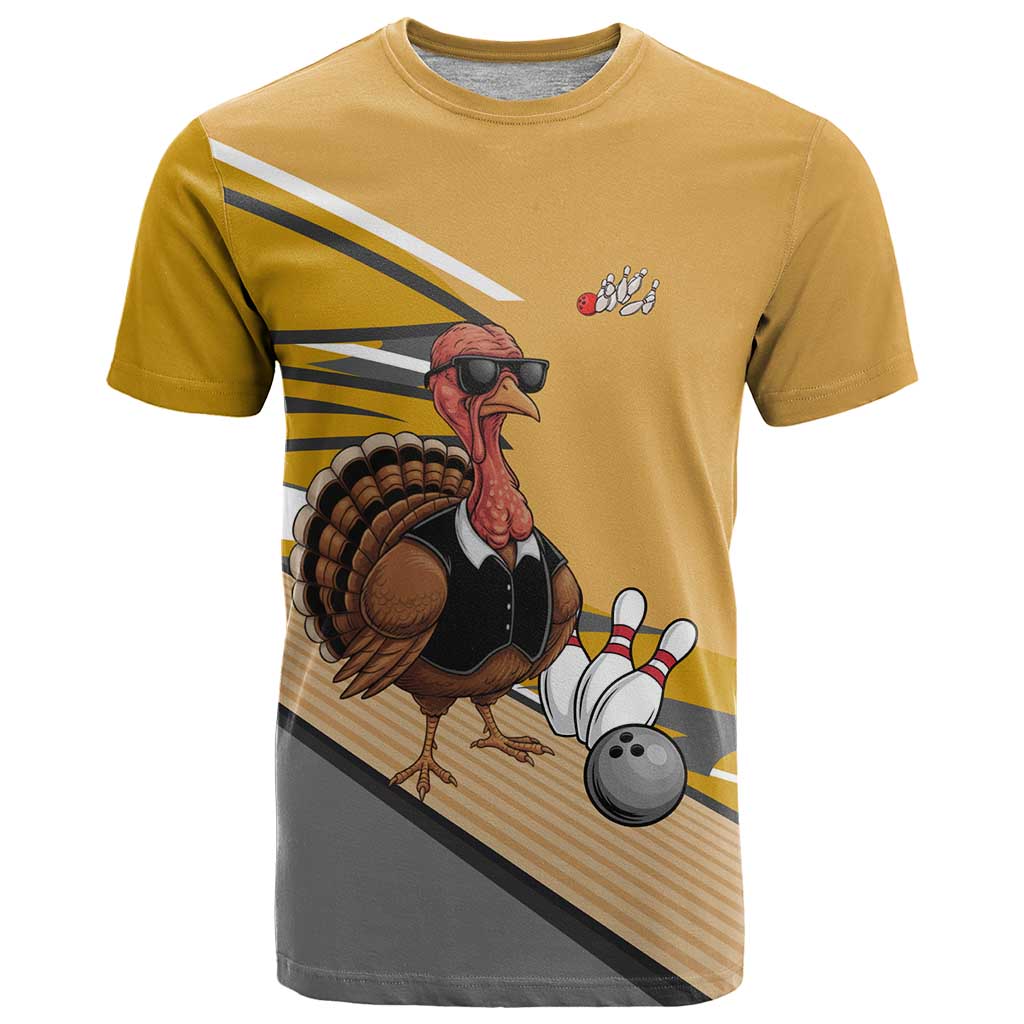 Personalized Cool Turkey Bowling T-Shirt with Sunglasses Pins Graphic Tee