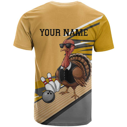 Personalized Cool Turkey Bowling T-Shirt with Sunglasses Pins Graphic Tee