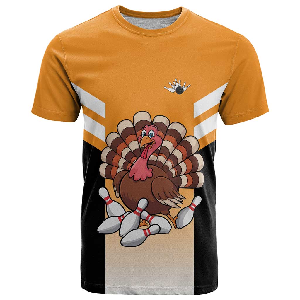Personalized Funny Turkey Bowling T-Shirt with Cartoon Pins Thanksgiving Graphic Tee