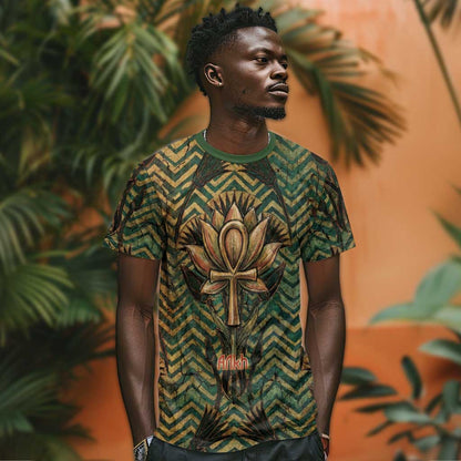 Khepri T-Shirt Ancient Egyptian Chevron, Scarab Ankh and Winged Khepri Guardian Motif Graphic Tee
