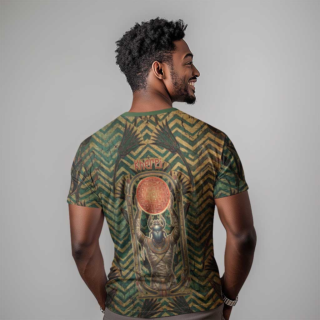 Khepri T-Shirt Ancient Egyptian Chevron, Scarab Ankh and Winged Khepri Guardian Motif Graphic Tee