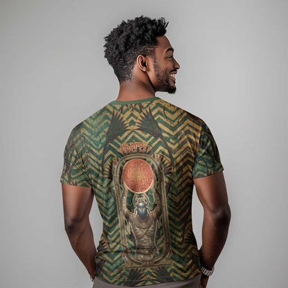 Khepri T-Shirt Ancient Egyptian Chevron, Scarab Ankh and Winged Khepri Guardian Motif Graphic Tee