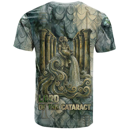 Khnum Ancient Egyptian T-Shirt with Smoky Leaf, Ram Head Emblem, and Guardian of the Cataract Graphic Tee