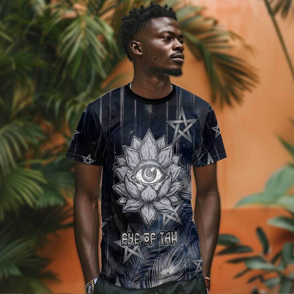 Khonsu T-Shirt Ancient Egyptian Dark Feather Pattern, Moonlit Raven Symbol, and Eye Lotus Graphic Tee