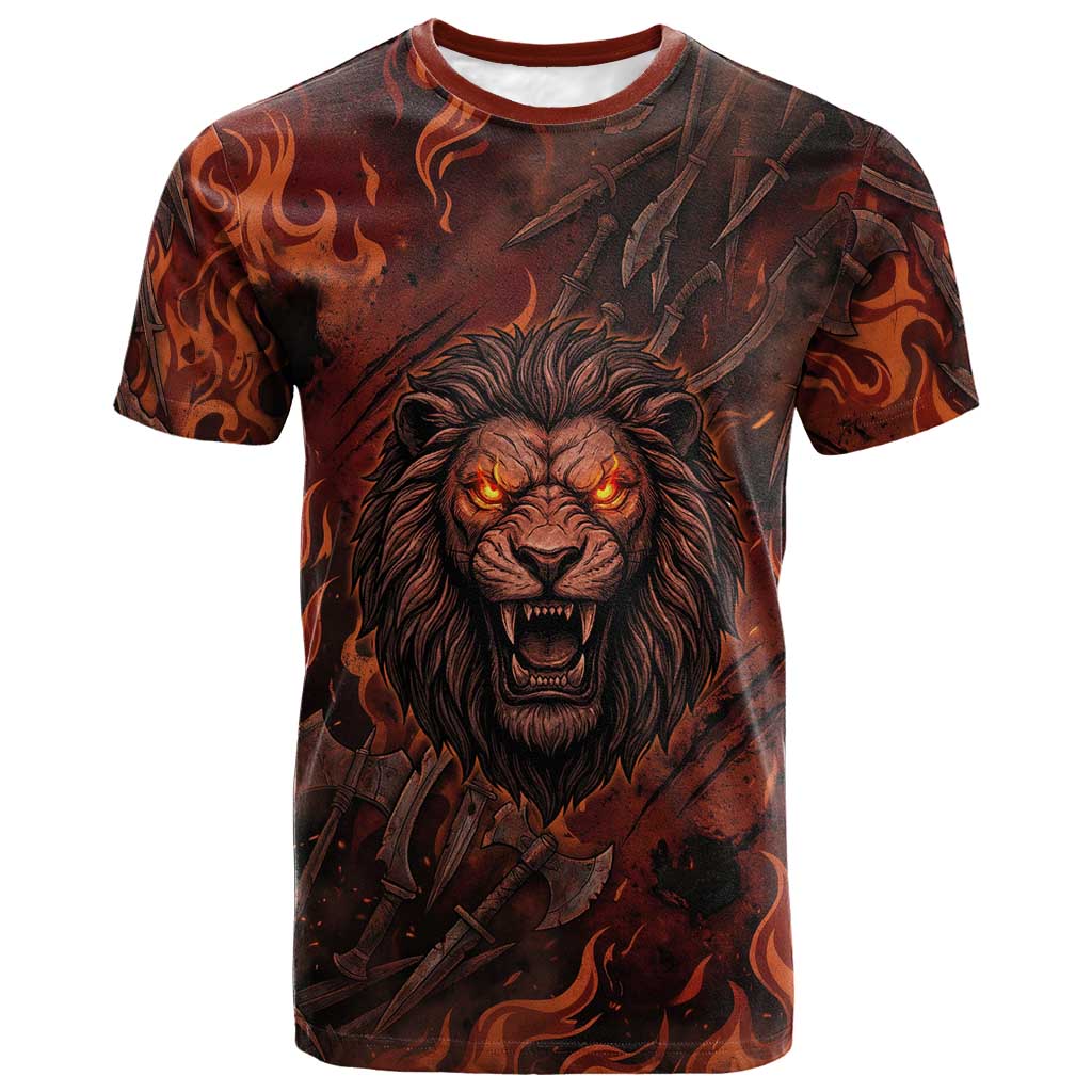 Maahes T-Shirt Ancient Egyptian Fiery Red Flame - Roaring Lion Head Graphic Tee