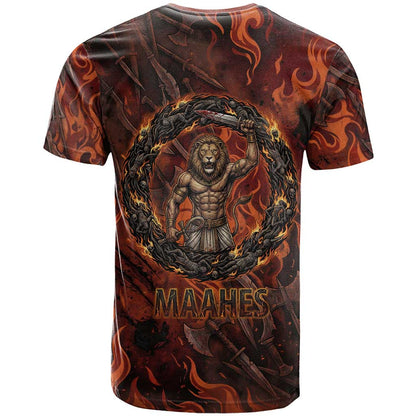 Maahes T-Shirt Ancient Egyptian Fiery Red Flame - Roaring Lion Head Graphic Tee