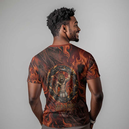 Maahes T-Shirt Ancient Egyptian Fiery Red Flame - Roaring Lion Head Graphic Tee