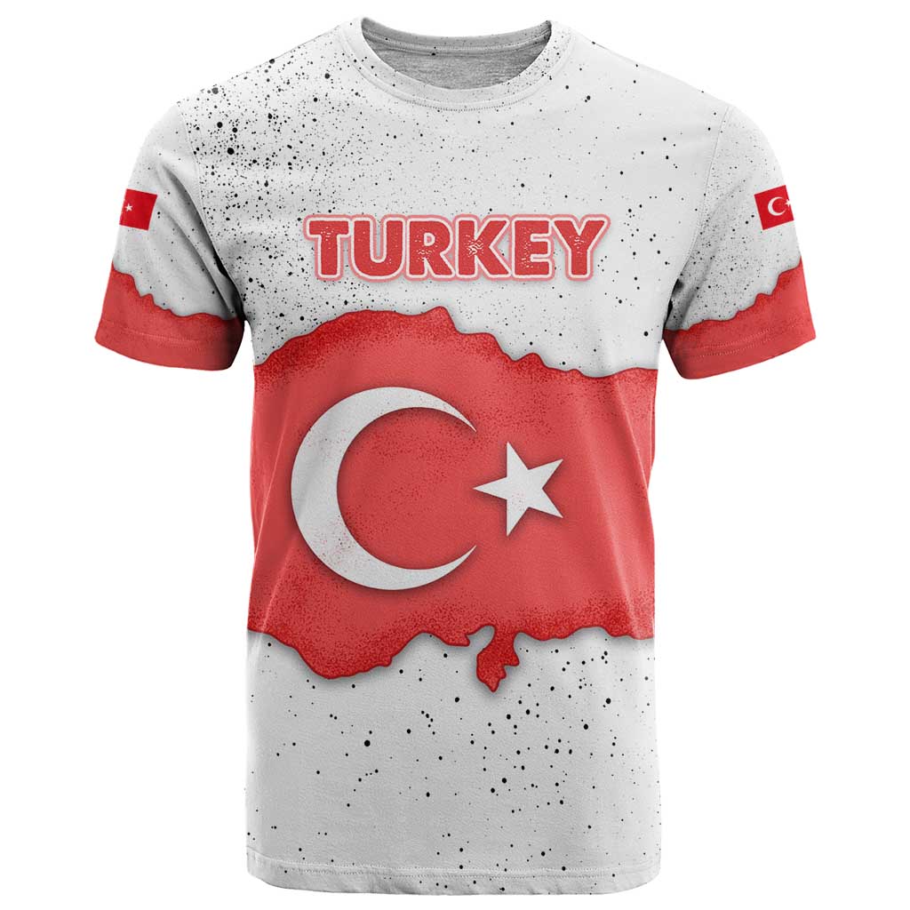 Turkey Flag Map Red and White T-Shirt with National Symbol Graphic Tee