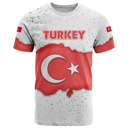 Turkey Flag Map Red and White T-Shirt with National Symbol Graphic Tee