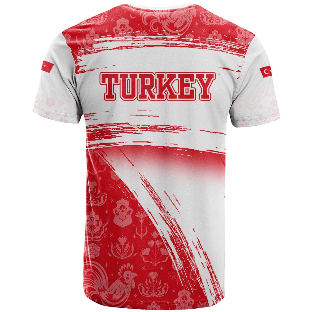 Turkey National Flag and Pattern Design T-Shirt with Red Brush Stroke Effect Graphic Tee