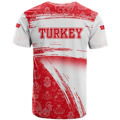 Turkey National Flag and Pattern Design T-Shirt with Red Brush Stroke Effect Graphic Tee