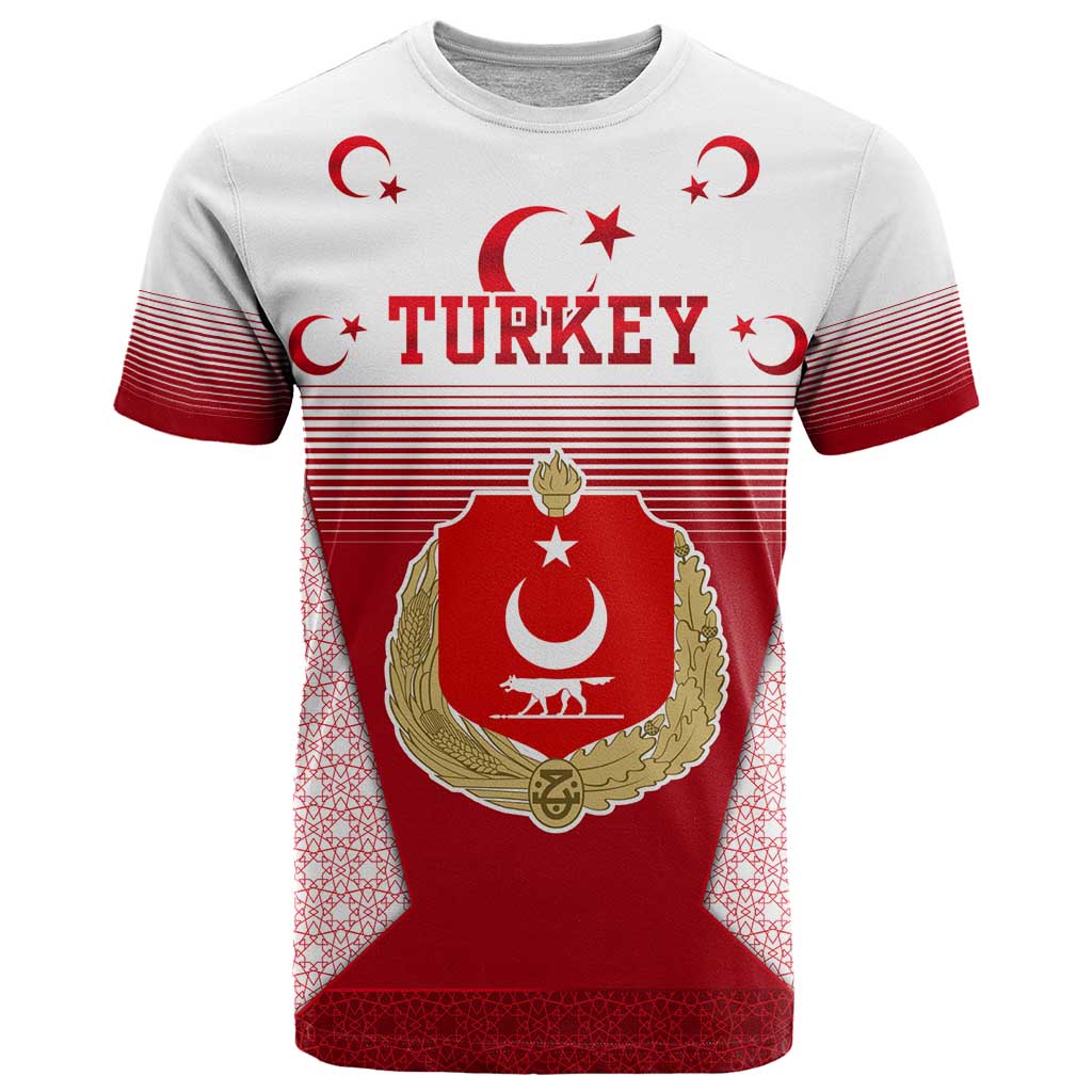Turkey National Emblem and Cartoon Turkey Bird T-Shirt with Red and White Gradient Design Graphic Tee