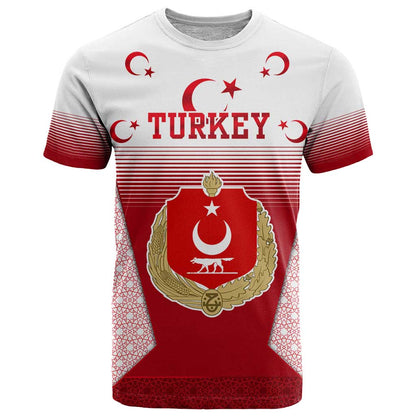 Turkey National Emblem and Cartoon Turkey Bird T-Shirt with Red and White Gradient Design Graphic Tee