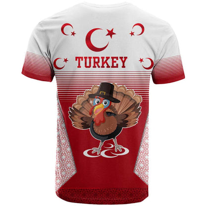 Turkey National Emblem and Cartoon Turkey Bird T-Shirt with Red and White Gradient Design Graphic Tee
