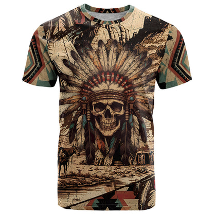 Native American Skull T-Shirt with Tribal Prints Graphic Tee
