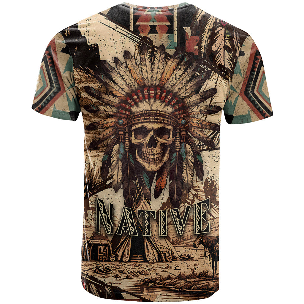 Native American Skull T-Shirt with Tribal Prints Graphic Tee