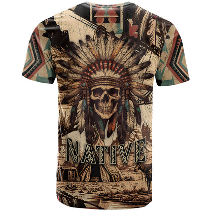 Native American Skull T-Shirt with Tribal Prints Graphic Tee