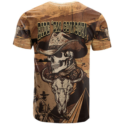 Skull Cowboy T-Shirt Rise Em Cowboy Graphic Tee