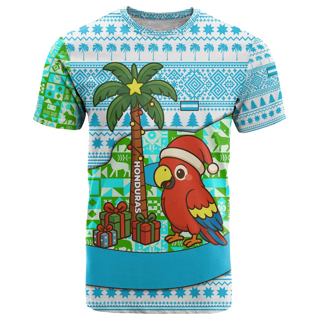 Honduras Christmas T-Shirt with Santa Parrot Palm Tree and Tropical Gift Pattern Design Graphic Tee