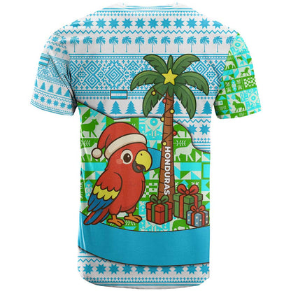 Honduras Christmas T-Shirt with Santa Parrot Palm Tree and Tropical Gift Pattern Design Graphic Tee
