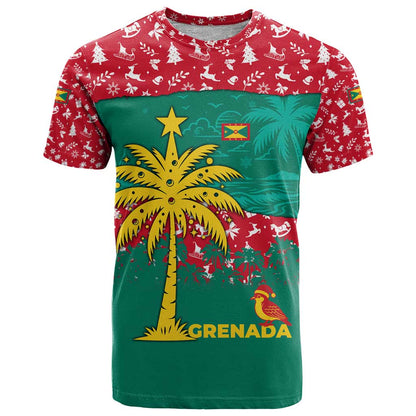 Grenada Christmas T-Shirt with Palm Tree Bird and Tropical Holiday Pattern Design Graphic Tee