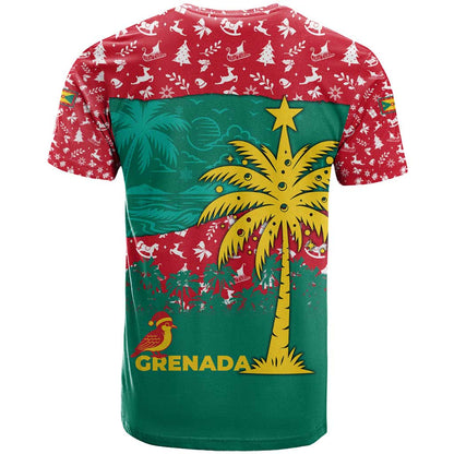 Grenada Christmas T-Shirt with Palm Tree Bird and Tropical Holiday Pattern Design Graphic Tee