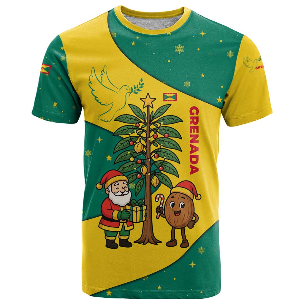 Grenada Christmas T-Shirt with Santa Nutmeg Tree Peace Dove and Festive Gift Design Graphic Tee