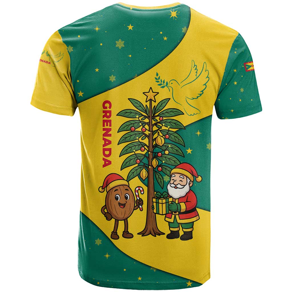 Grenada Christmas T-Shirt with Santa Nutmeg Tree Peace Dove and Festive Gift Design Graphic Tee