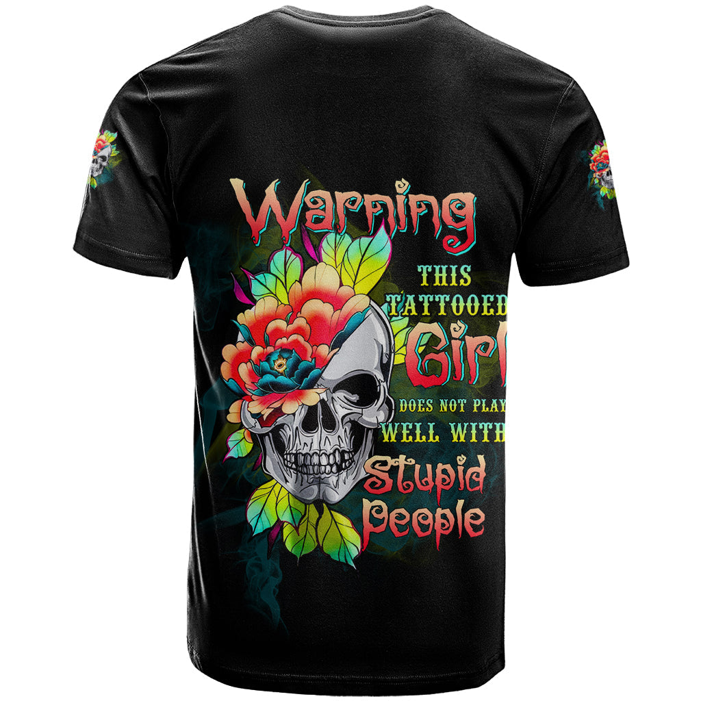Warning This Tattooed Girl Flower T-Shirt Graphic Tee