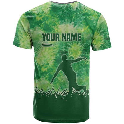 Custom Disc Golf T-Shirt with Green Tie Dye Basket and Player Silhouette Graphic Tee