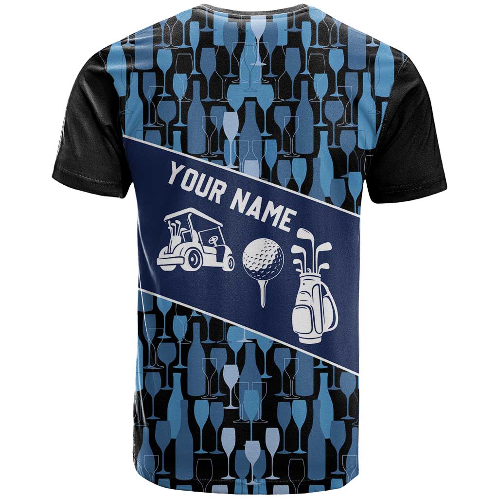 Custom Blue Wine Camo Pattern Golf T-Shirt with Blue Golf Club Pattern Cart and Ball Graphic Graphic Tee