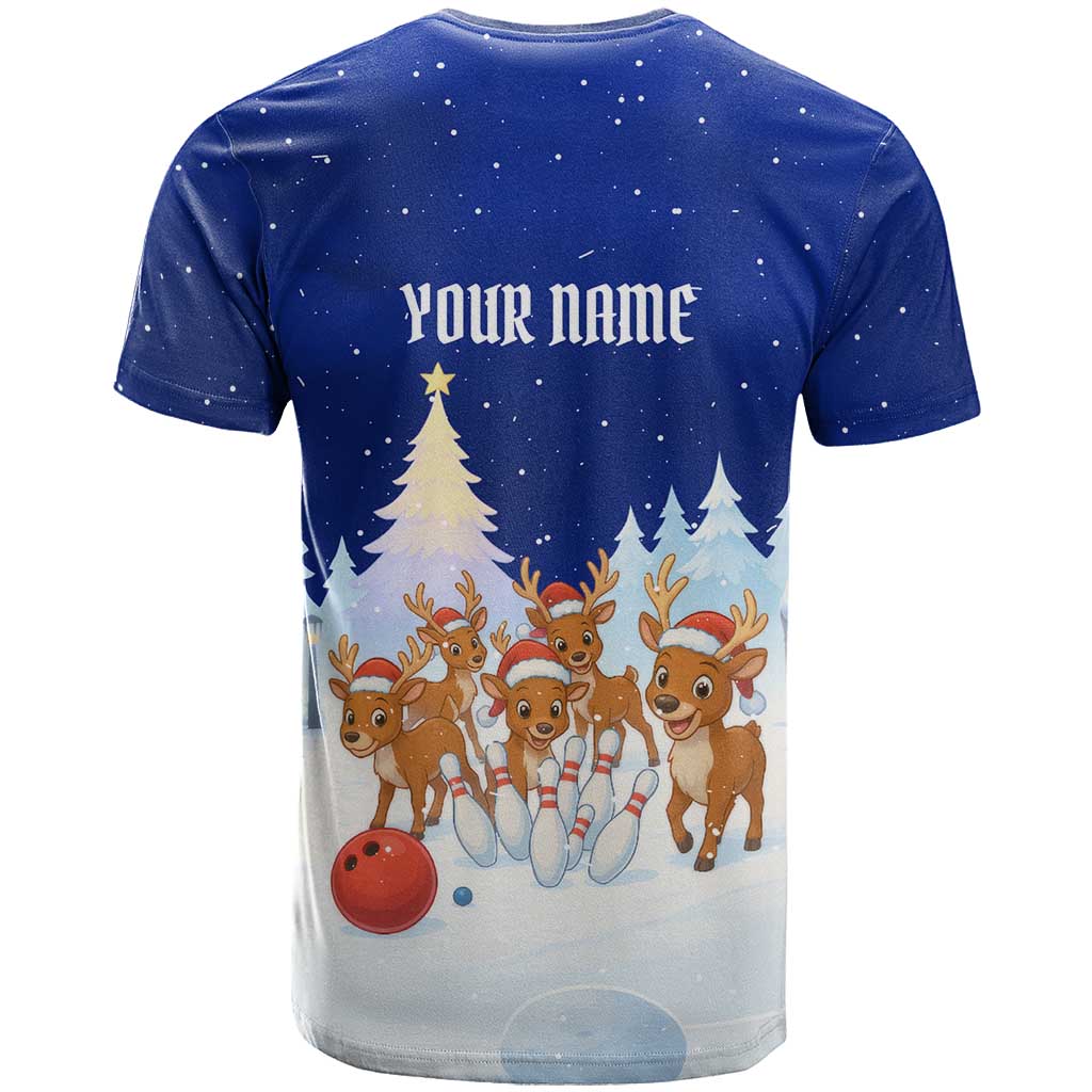 Funny Christmas Reindeer Bowling Custom T-Shirt with Reindeer Snow Scene Graphic Tee