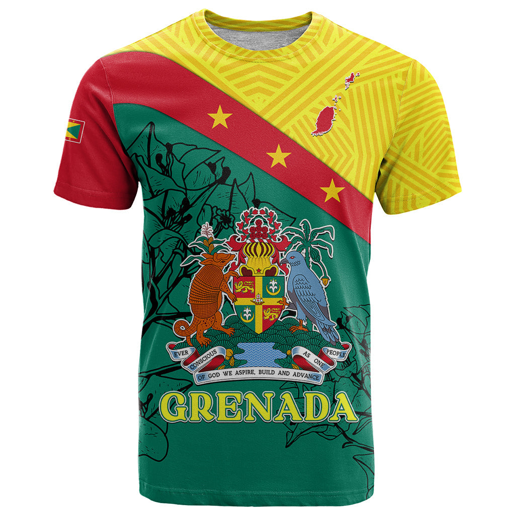 Grenada T-Shirt Coat Of Arms With Bougainvillea Flowers Graphic Tee