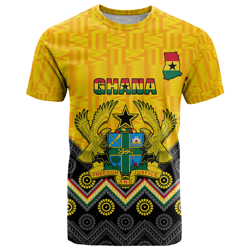 Personalised Ghana T-Shirt Kente Pattern And Adinkra Pattern Mix Coat Of Arms Graphic Tee