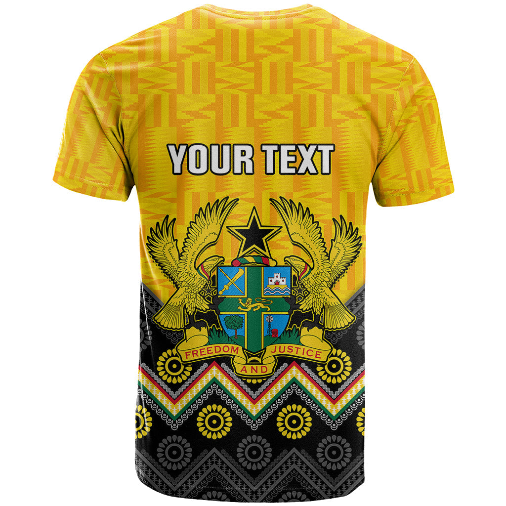 Personalised Ghana T-Shirt Kente Pattern And Adinkra Pattern Mix Coat Of Arms Graphic Tee