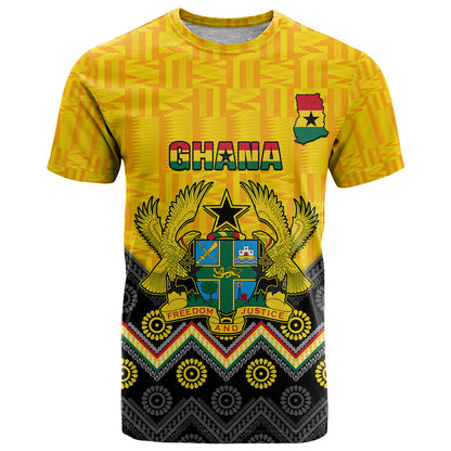 Ghana T-Shirt Kente Pattern And Adinkra Pattern Mix Coat Of Arms Graphic Tee